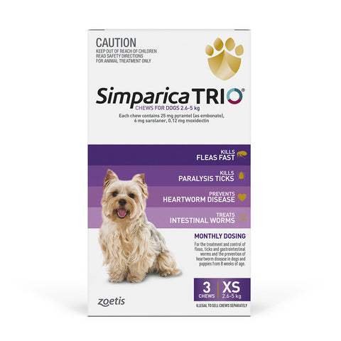 Simparica Trio Dog 2.6 - 5kg Purple 3 Pack