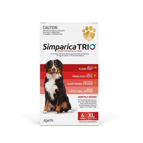 Simparica Trio Dog 40.1 - 60kg Red