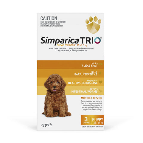 Simparica Trio Dog 1.3 - 2.5kg Yellow 3 Pack