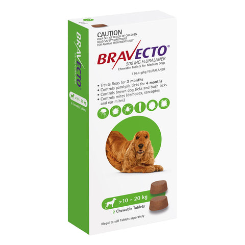 Bravecto Flea & Tick Treatment for Dogs 10-20kg Green Chewable