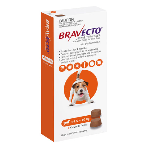 Bravecto Flea & Tick Treatment for Dogs 4.5-10kg Orange Chewable